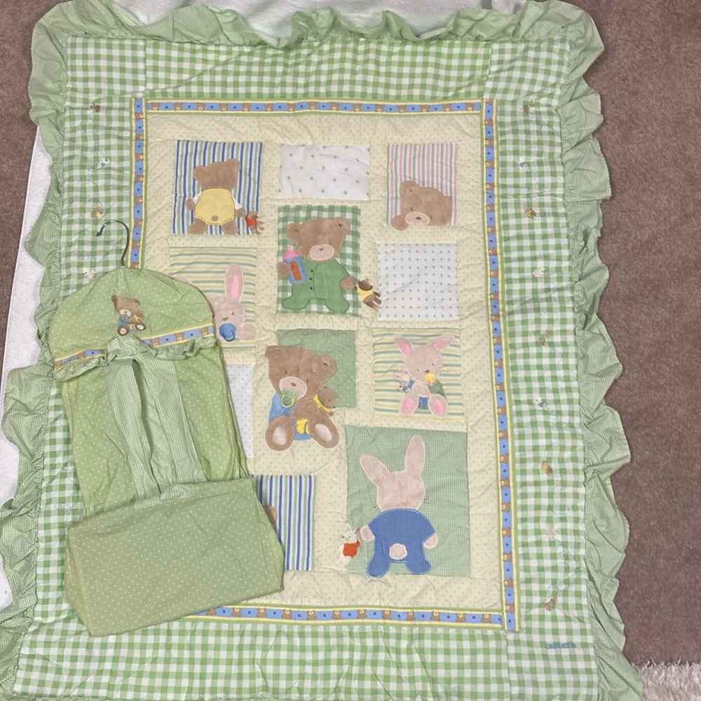 Carters Bear Bunny Pacifier Crib Quilt Blanket diaper stacker unisex gin…